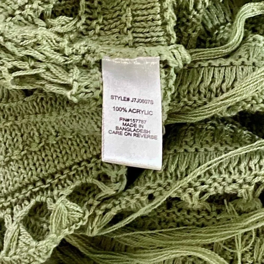 Jolie & Joy Green Open Knit Sleeveless Cardigan Tassels Junior's Size Medium NEW